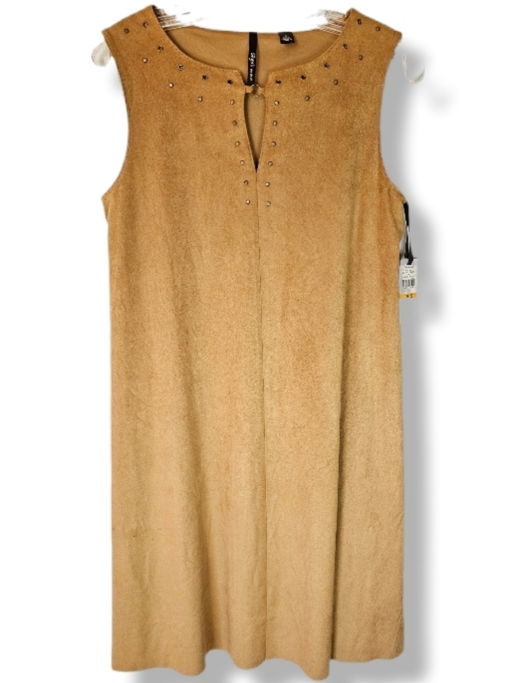 Faux Suede Festival Dress Knee Length Size S Pullover Western Cowgirl Indian Tan
